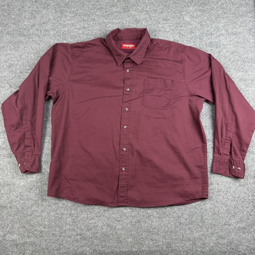 Wrangler Shirt Mens XL Burgundy Long Sleeve Button Front Casual Solid Workwear